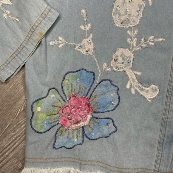 drapers & damon embroidered sequin beaded denim button up long sleeve shirt - Picture 4 of 6